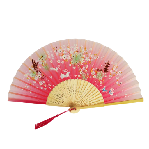 Chinesischer Bambus-Faltfächer für Frauen, 21 cm, traditioneller dekorativer Fächer mit Blumen, Schmetterlingen und Hasen, handbemaltes Accessoire