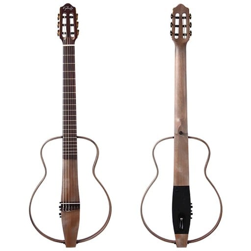 Chitară Călătorie Silențioasă V-glorify Corp Detasabil 6 Corzi Din Nylon 20 Freturi Lemn Sapele Senzor Încorporat 101 cm Culoare Gri