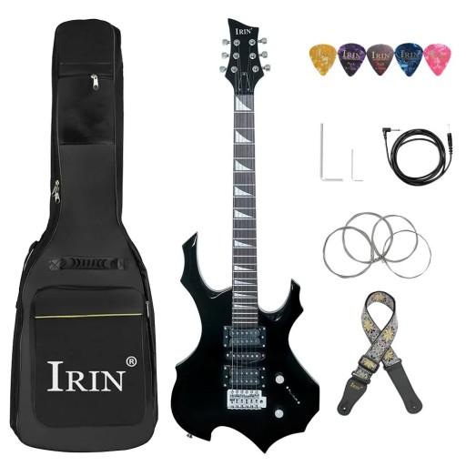 Chitarra Elettrica IRIN R-180 Forma Fiamma 6 Corde 24 Tasti Corpo in Acero Pickup H-S-H Ponte Tremolo 94x32,5x4,5 cm con Custodia