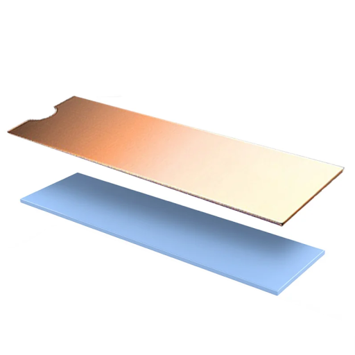 Chladič SSD hliníkový 73 x 24 mm s tepelnou silikonovou podložkou a gumičkami na uchycenie pre stolné počítačové SSD karty