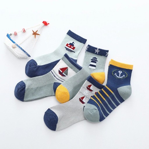 Chlapčenské ponožky s námornými motívmi - 5 párov