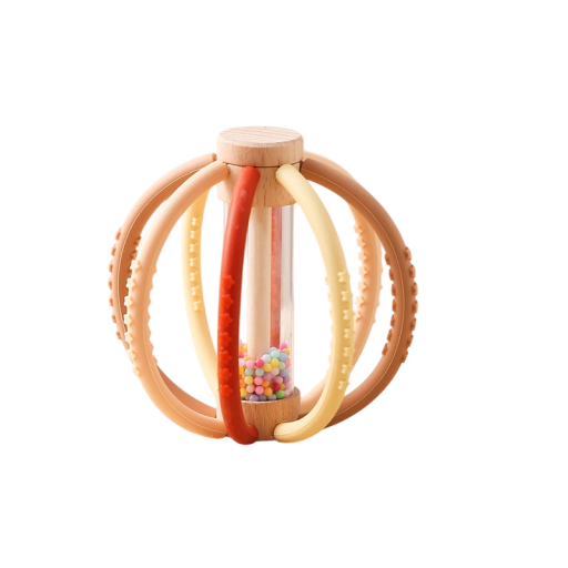 Chocalho para bebés e crianças pequenas, tubo de silicone com bolas, 11,5x11 cm, brinquedo adequado para dentição, faz barulho ao mover-se