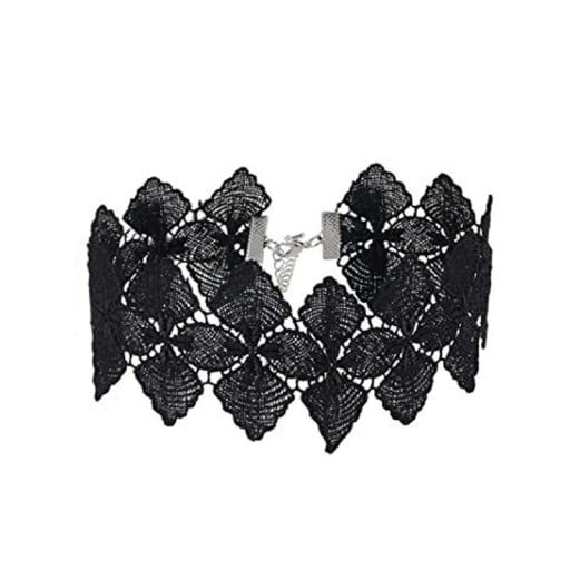 Choker en dentelle pour femmes à large motif de feuilles avec fermoir 32 + 5 cm collier pour le cou dentelle noire accessoire élégant pour un usage