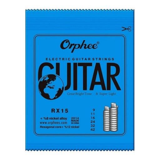 Χορδές για ηλεκτρική κιθάρα Orphee RX15 εξαγωνικός πυρήνας Σετ από ανθρακούχο χάλυβα Καθαρός τόνος Μακρά διάρκεια ζωής Μουσικά αξεσουάρ