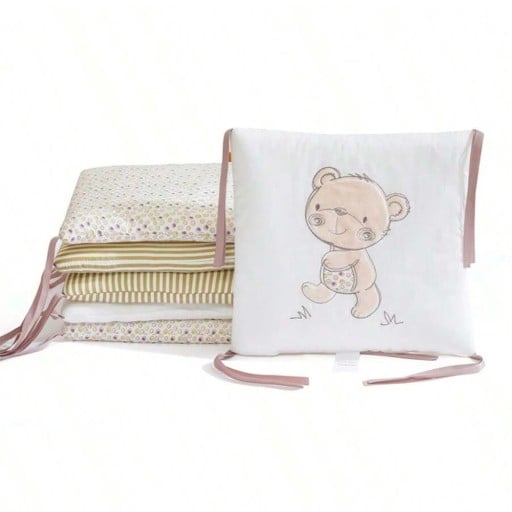 Chránič do dětské postýlky Antikolizní mantinel s motivem medvídka Sada 6 ks 30 x 30 cm Bavlna Béžová a bílá Do postýlky pro miminka