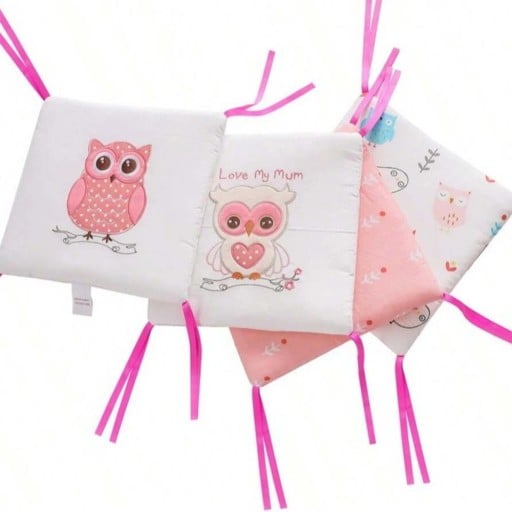 Chránič do dětské postýlky Antikolizní mantinel s motivem sovičky Sada 6 ks 30 x 30 cm Bavlna Růžová a bílá Do postýlky pro miminka