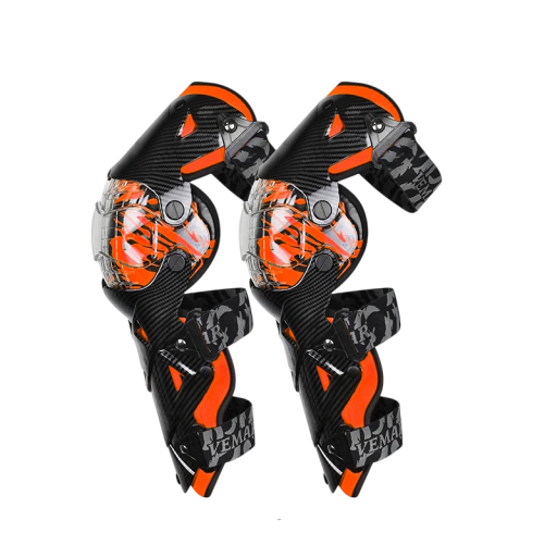 Chrániče kolen na motorku kloubové 30–180° délka 44 cm s elastickými popruhy 30 cm ochranné pro motokros a terénní jízdu