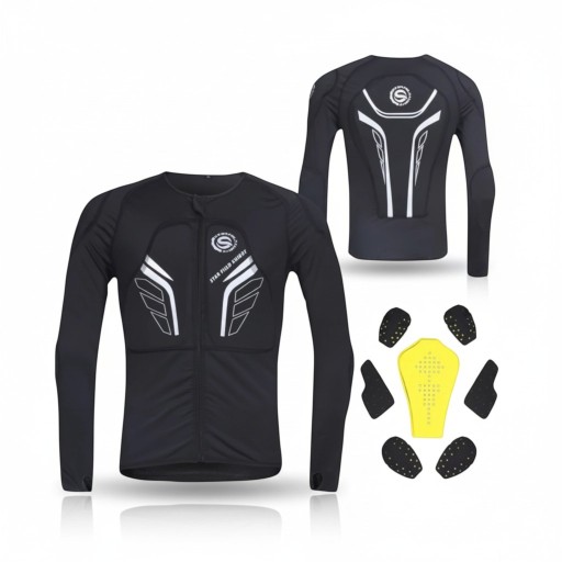 Chráničové tričko na motorku s dlhým rukávom Vyberateľný chránič chrbta a tvarované chrániče Polyester a nylon Čierne Ochranné moto oblečenie