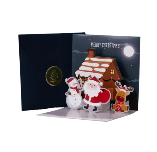Christmas and New Year 3D Paper Greeting Card Foldable Card with Various Christmas Motifs Tree Snowman Gifts Stars Creative Festive Greeting