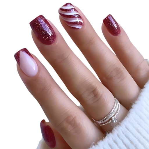 Christmas Artificial Nails for Home Manicure 24 pcs Square Shape Winter Decorative Design Inspired by Festive Atmosphere
