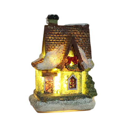 Christmas Decoration House with Internal LED Light Resin Cottage with Translucent Walls Powered by 3x AG13 Batteries Illuminated Christmas Ornament