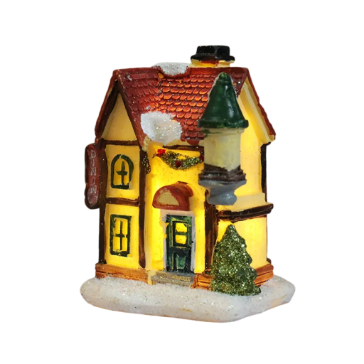 Christmas Decoration Two-Storey House with Internal LED Lighting Translucent Resin Walls Powered by 3x AG13 Button Batteries
