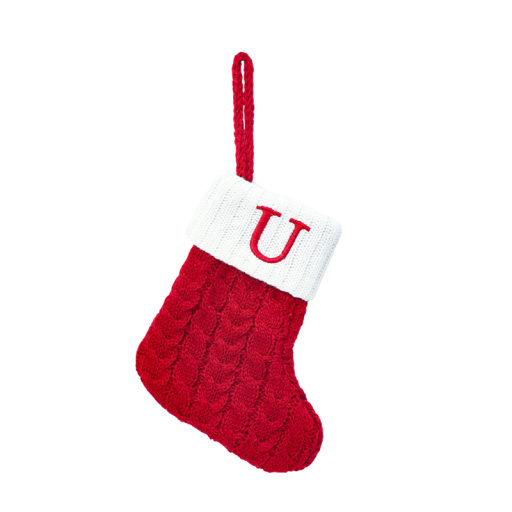 Christmas Decorative Stocking 15 x 25.7 cm Red with White Trim and Hanging String Embroidered Letter U Textile Ornament