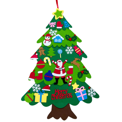Christmas Felt Tree 100 x 70 cm with 32 Velcro Decorations Interactive Children's Wall Decoration Reusable Tree