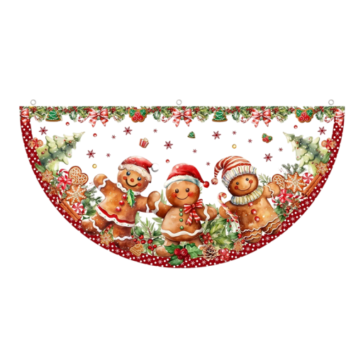 Christmas Half-Circle Flag Banner 90 x 45 cm White with Gingerbread Decoration for Home and Garden Durable Outdoor Hanging Decoration