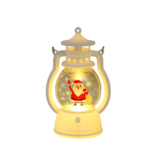 Christmas LED Lantern Santa with Sack 12.6×7.6×5.8 cm White Lantern with Warm Light Plastic Decoration for Table or Hanging