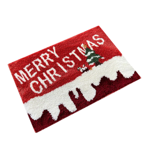 Christmas Mat 40 x 60 cm Red and White Decorative Mat with Non-Slip Base Entrance Rug with Christmas Motif