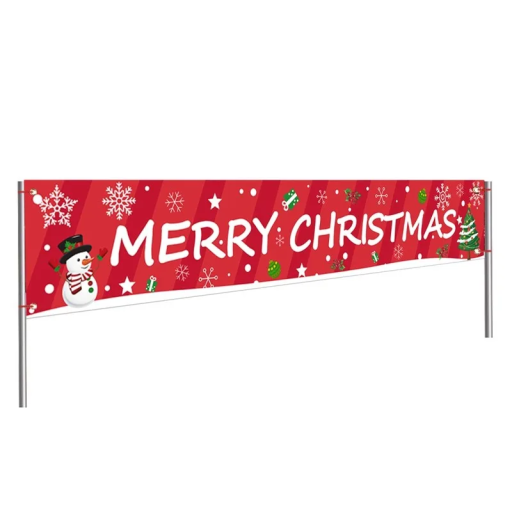 Christmas Outdoor Banner 240 x 40 cm Red with Snowman and Christmas Tree Durable Decoration with the Text Merry Christmas