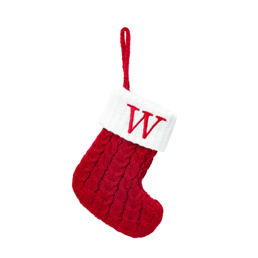 Christmas Red Stocking 15 x 25.7 cm with White Trim and Embroidered Letter W Decorative Gift Sock with Hanging String