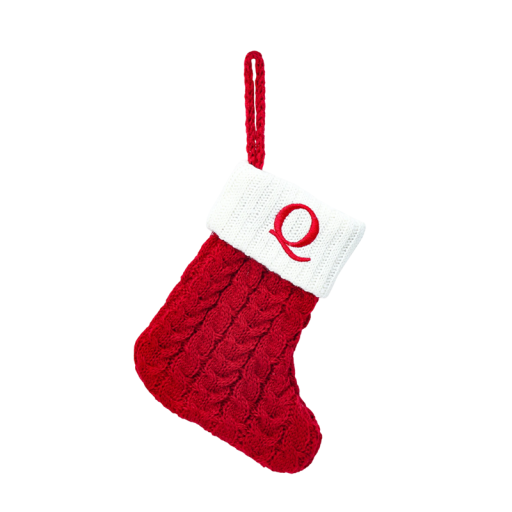 Christmas Stocking 15 x 25.7 cm Red Decorative Sock with White Trim and Embroidered Letter Q Hanging on a String Christmas Decoration