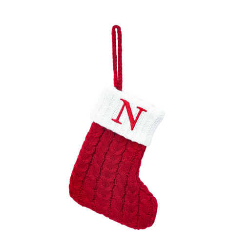 Christmas Stocking 15 x 25.7 cm Red Decorative Sock with White Trim and Hanging Loop Embroidered Letter N Christmas Decoration