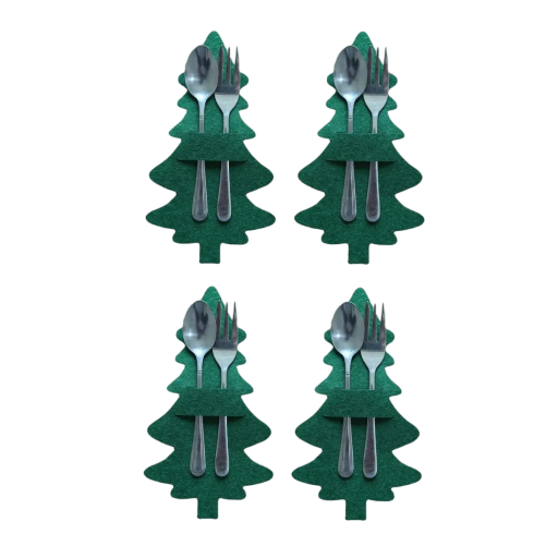 Χριστουγεννιάτικη θήκη για μαχαιροπίρουνα - δέντρο 4 τμχ V129