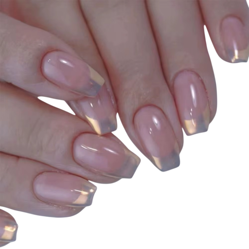 Chromowe akrylowe paznokcie 24 szt. Średnie coffin tipsy Metaliczne wykończenie Francuska manicure Zestaw naklejanych z efektem brokatu