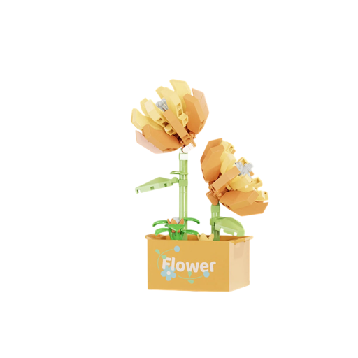 Chrysanthemum Building Set 187 Pieces Decorative Orange Flowers in Pot Height 9.5 cm 7.3 x 5.6 cm Creative Flower Building Set