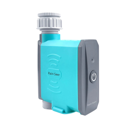 Chytrý zavlažovací počítač Rain Seer Bluetooth a Tuya ovládání IP67 průtok 500 až 1700 l/h modrý na zahradní zavlažování nebo hadici