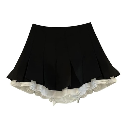 Čierna mini sukňa s volánikmi Skladaná krátka sukňa do A Elegantná áčková sukňa pre ženy Štýlová dámska móda Letné oblečenie