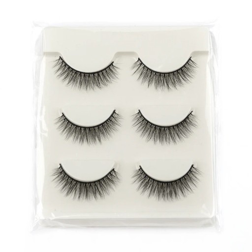 Cils artificiels en lot de 3 paires Cils autocollants 3D au look naturel Cils faux réutilisables avec bande complète