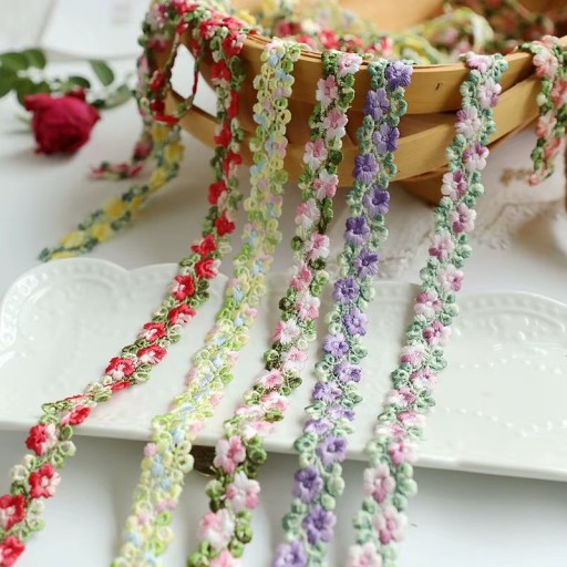 Cinta de flores de encaje de 2 cm x 90 cm, cinta decorativa fina de encaje vintage para decoración de bodas, cinta decorativa para regalos y manualidades, hecha a mano