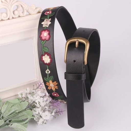 Cinto de pele feminino com flores