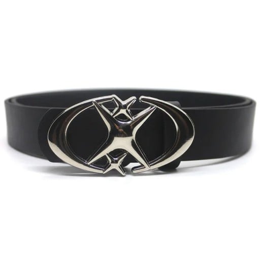 Cinto de pele sintética PU 105 x 2,5 cm Cinto estreito de moda para calças com fivela decorativa com estrelas Acessório estiloso