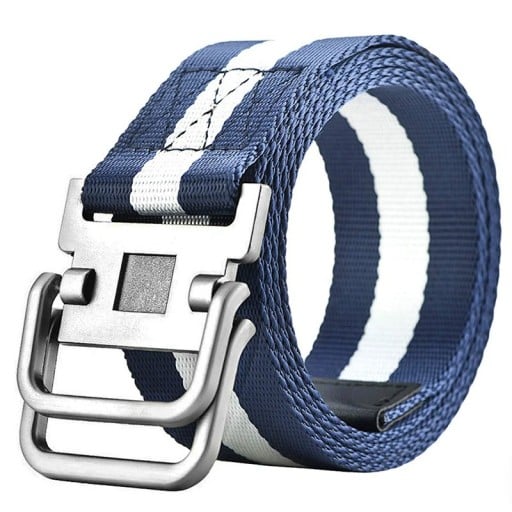 Cintura in tela unisex con fibbia in metallo a doppio anello Cintura in tessuto nera regolabile Accessorio di moda per jeans e pantaloni