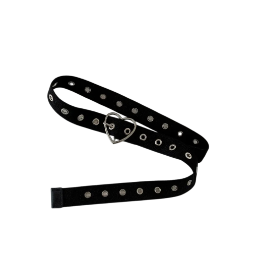 Cintura nera in tela perforata 105x3,2 cm Unisex con fibbia in metallo a forma di cuore Accessorio di moda Regolabile stile punk rock