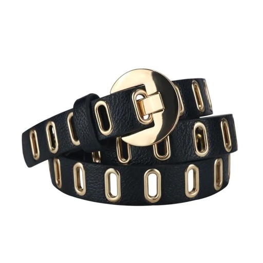 Cinturón de mujer Grunge Punk fabricado en piel sintética, ancho 2,3 cm con hebilla metálica de 4 cm. Cinturón fino y elegante. Accesorio de moda para vestidos, pantalones, faldas.