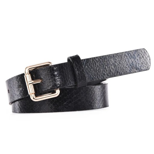 Cinturón de mujer negro 100 x 2,3 cm de piel sintética. Elegante cinturón con hebilla de aleación. Elegante complemento de moda para vestidos