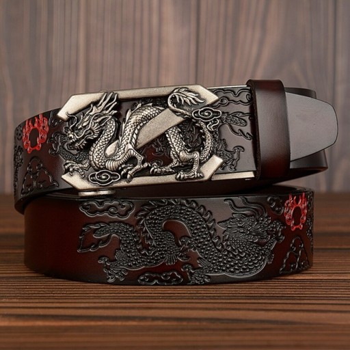 Cinturón de piel para hombre con dragón Cinturón de piel para hombre con dragón