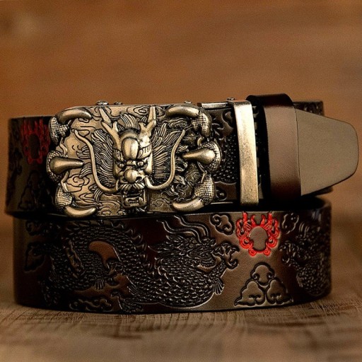 Cinturón de piel para hombre con dragón chino