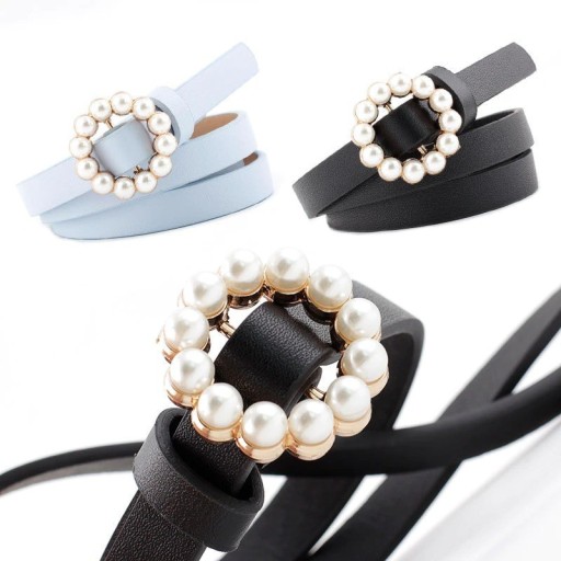 Cinturón de piel para mujer con perlas