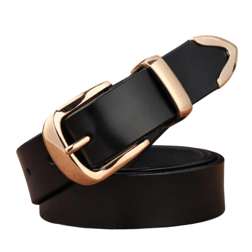 Cinturón de piel para mujer negro de 2,8 cm con hebilla dorada Hebilla de aleación de metal Elegante cinturón de piel auténtica para pantalones, vestidos y faldas