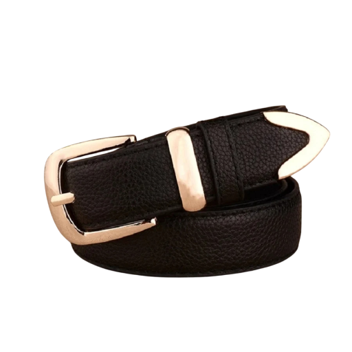 Cinturón de piel sintética de moda para mujer, ancho 2,8 cm. Elegante cinturón con hebilla de metal. Accesorio elegante para vestidos, pantalones y túnicas. Moda femenina moderna.