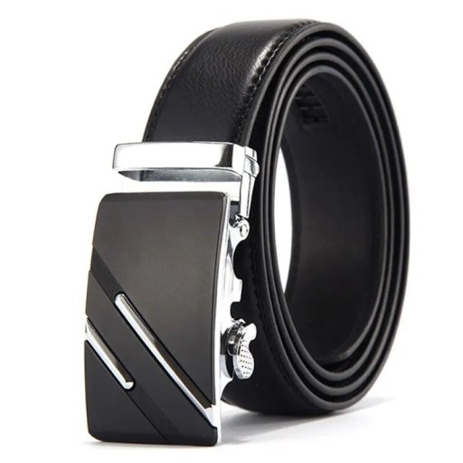 Cinturón de piel sintética negra de 120 x 3,5 cm para hombre, elegante cinturón con hebilla automática de metal, correa ajustable para pantalones de traje y vaqueros.