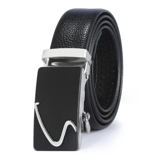 Cinturón de piel sintética negra para hombre con hebilla automática, elegante, de longitud ajustable, accesorio de moda.