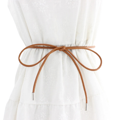 Cinturón de vestir de cuero redondo fabricado en cuero PU 150 x 0,5 cm Elegante cinturón de mujer para atar a la cintura Accesorio de moda para vestidos Faldas Túnicas