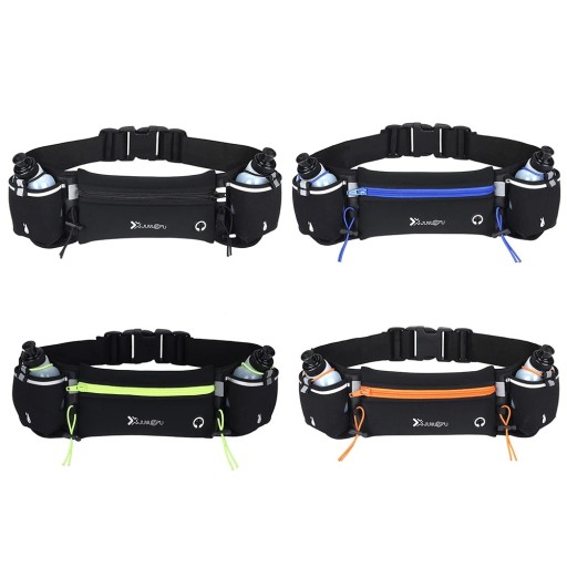 Cinturón deportivo para correr con botellas, portabotellas impermeable multibolsillos, elementos reflectantes, cinturón ajustable para correr y hacer senderismo.