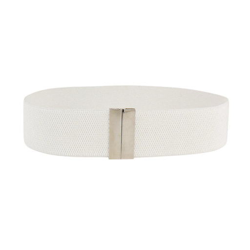Cinturón elástico de mujer 65 x 5 cm Cinturón ancho de moda con hebilla de metal plateado Accesorio elegante para vestidos y túnicas