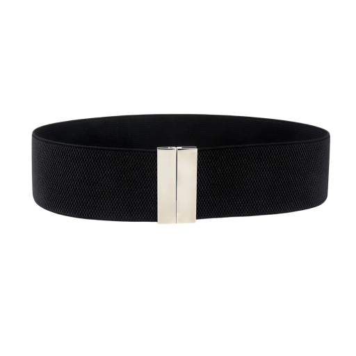 Cinturón elástico de mujer 65 x 5 cm Cinturón ancho de moda con hebilla de metal plateado Accesorio elegante para vestidos y túnicas