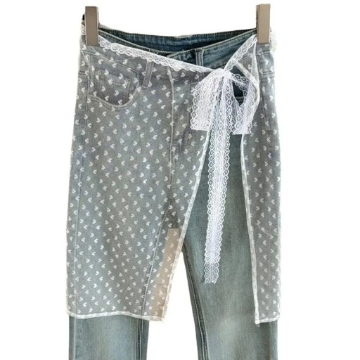 Cinturón envolvente de tul con encaje blanco 74 x 55 cm Falda transparente con corazones Elegante superposición sobre pantalones Accesorio decorativo en capas